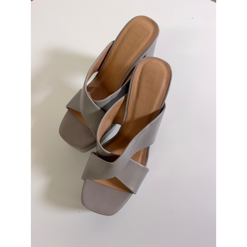 Shu Shop Federica Platform Mules Women 7 Grey Excellent Cross Strap Block Heel - Picture 2 of 7